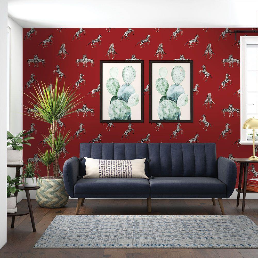 Tempaper Designs LIFESTYLE - Zebras In Love Red Peel and Stick Wallpaper