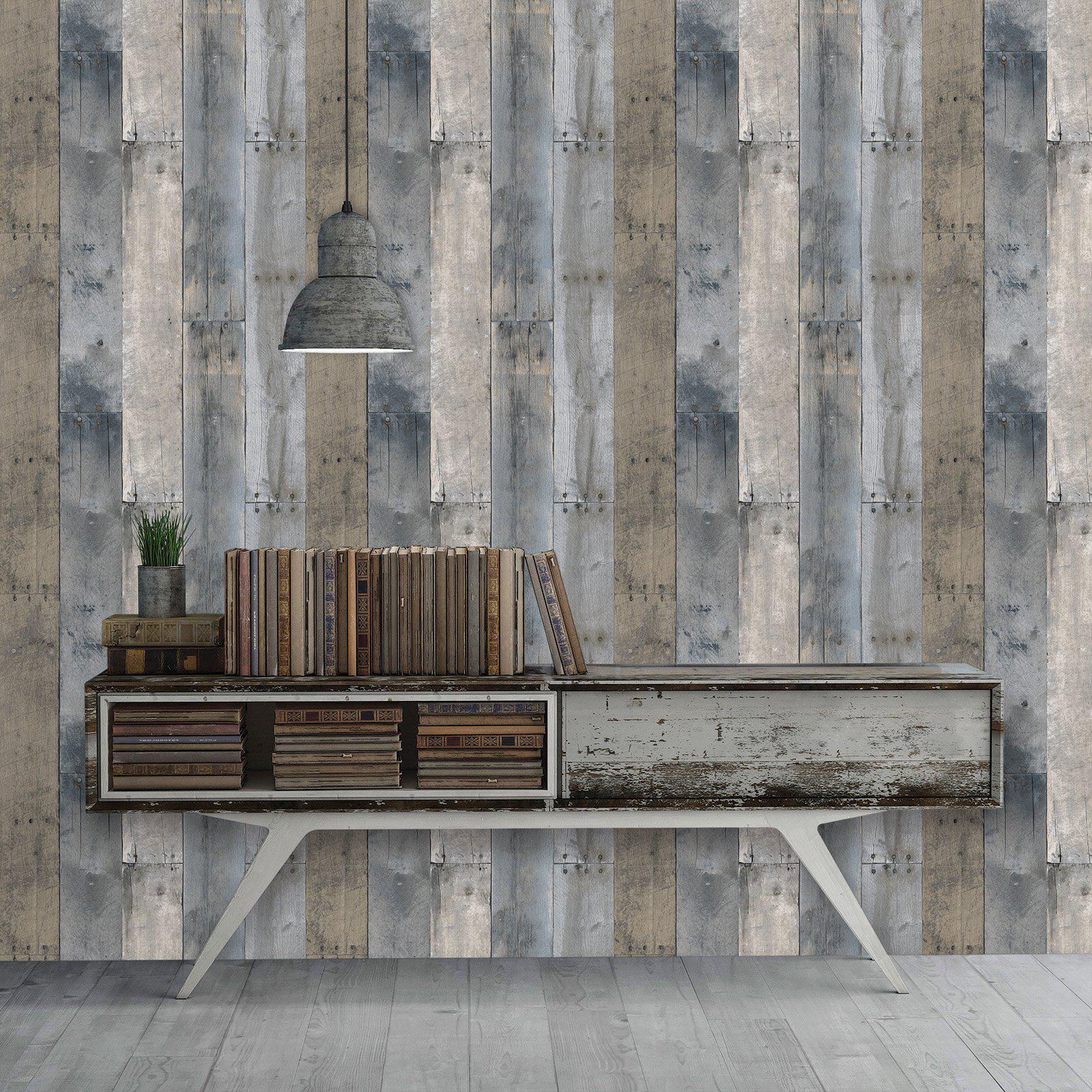 Tempaper Designs LIFESTYLE - Repurposed Wood Multi-Color Peel and Stick Wallpaper